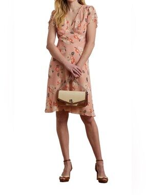 NEW Womens Size 8 Ralph Lauren Floral Georgette Short-Sleeve V-Neck $165